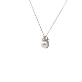 14k White Gold .20ct F VS2 Round Diamond and Fresh Water Pearl 11mm Necklace